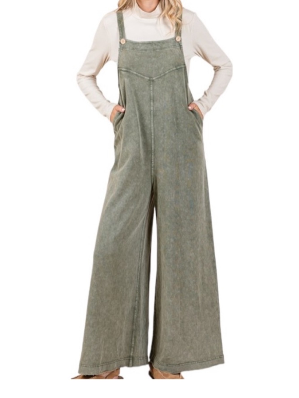 NWT mittoshop Wide-Leg distressed  Olive Jumpsuit Overalls